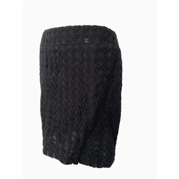 2005 CHANEL 05C Black Textured Skirt Wool FR-40/42 Vintage - Picture 3 of 6